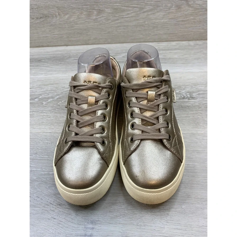 Taos Plim Metallic Gold Leather Sneakers Low Top Women's 8 Comfort Shoes